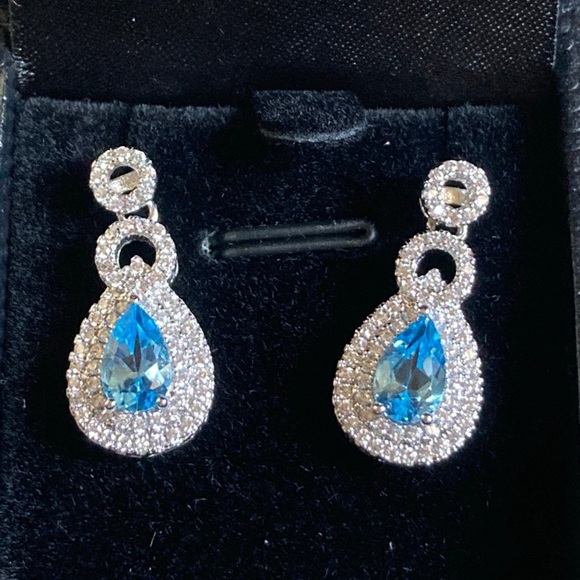 Gold Coast Platinum Plated Blue and Clear Stones Earrings - Picture 1 of 12